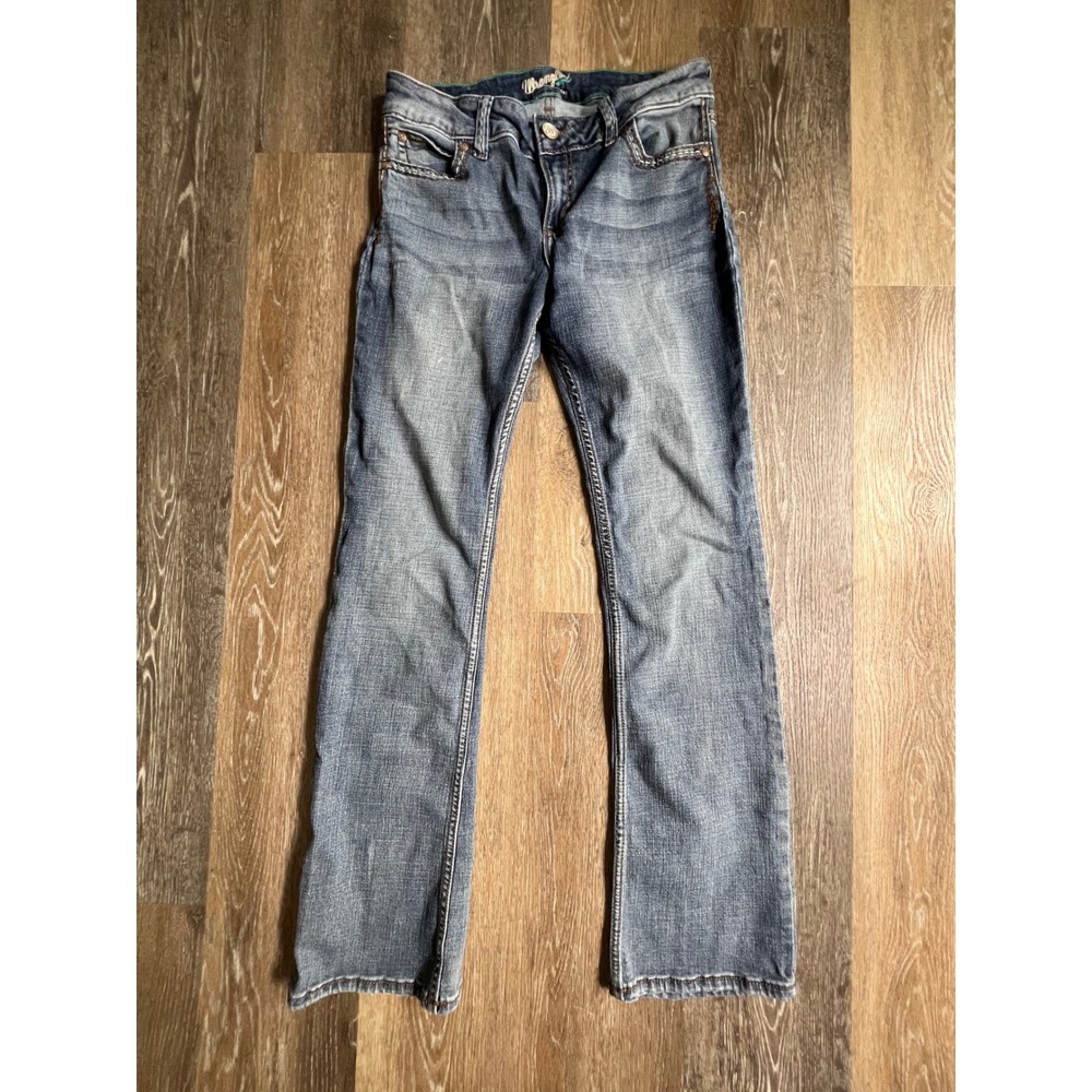 Wrangler Bootcut Jeans Womens 9/10x34 Blue Medium Wash Embroidered Pockets